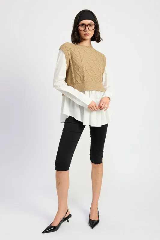 CABLE TWO FER SWEATER TOP sold by Charming Charlie product image thumbnail 4