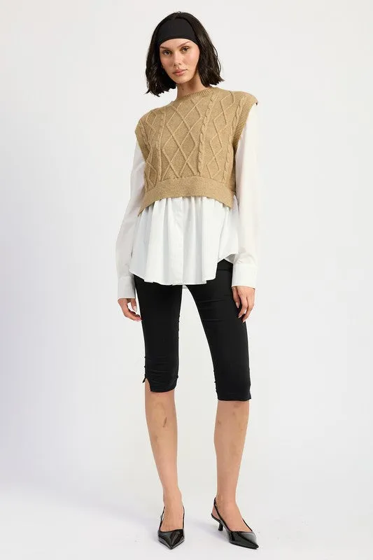 CABLE TWO FER SWEATER TOP sold by Charming Charlie product image thumbnail 3