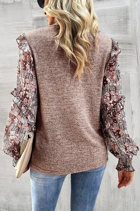 Ruffle Tiered Floral Sleeve Crew Neck Blouse sold by Charming Charlie product image thumbnail 2