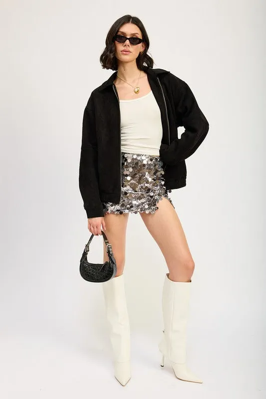 OVERSIZED SUEDE BOMBER JACKET sold by Charming Charlie product image thumbnail 5