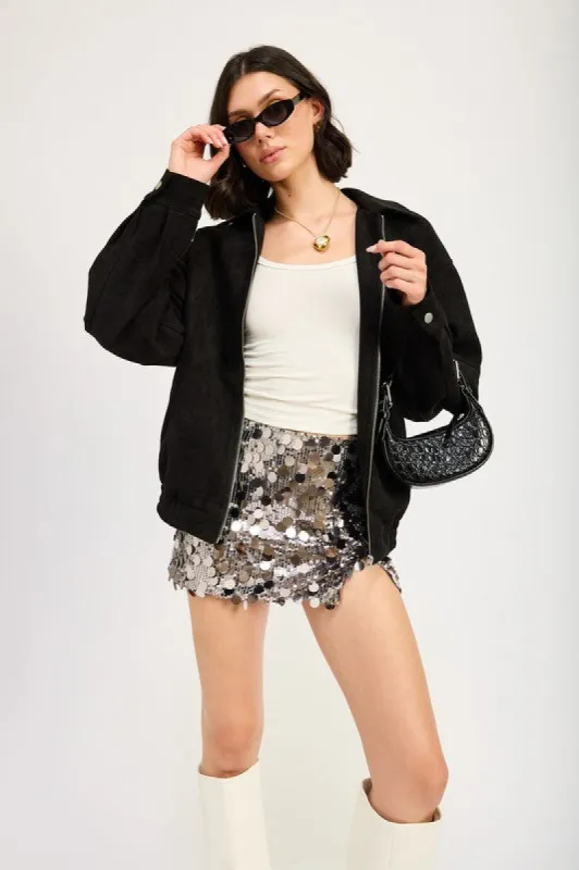 OVERSIZED SUEDE BOMBER JACKET sold by Charming Charlie