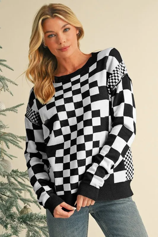 Checkered Drop Shoulder Round Neck Sweater sold by Charming Charlie product image thumbnail 5