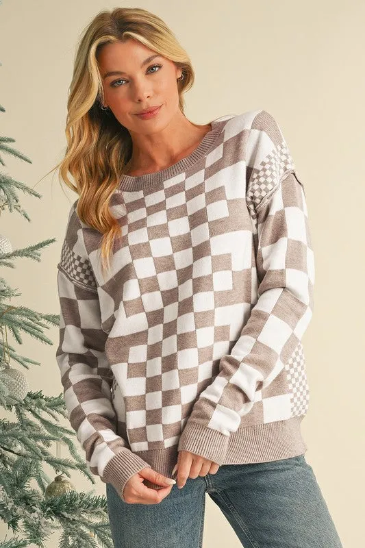 Checkered Drop Shoulder Round Neck Sweater sold by Charming Charlie product image thumbnail 2