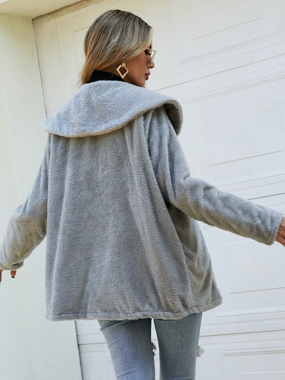 Shiny Fuzzy Collared Neck Button Down Jacket sold by Charming Charlie product image thumbnail 2