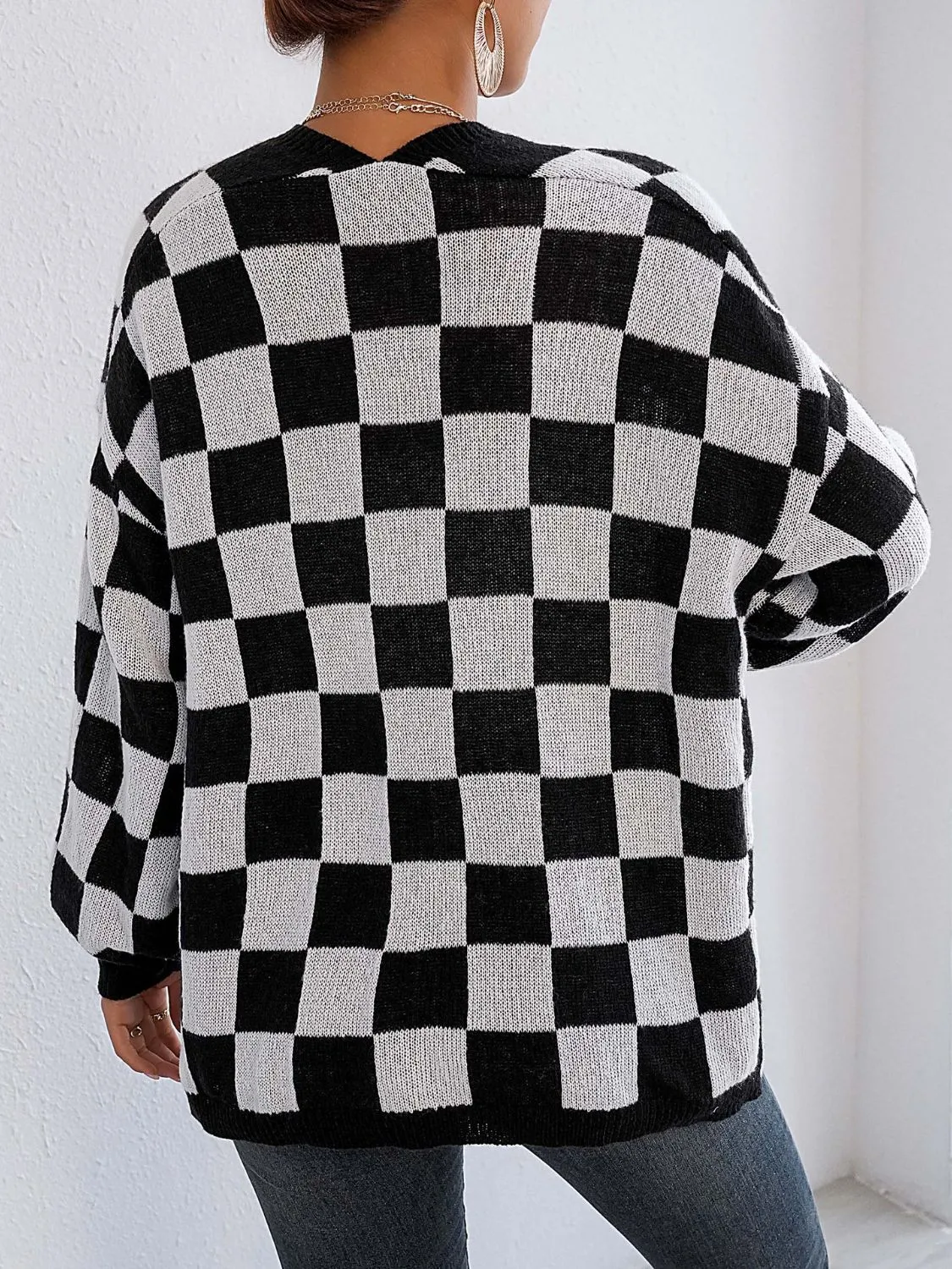 Checkered Open Front Long Sleeve Cardigan sold by Charming Charlie product image thumbnail 2