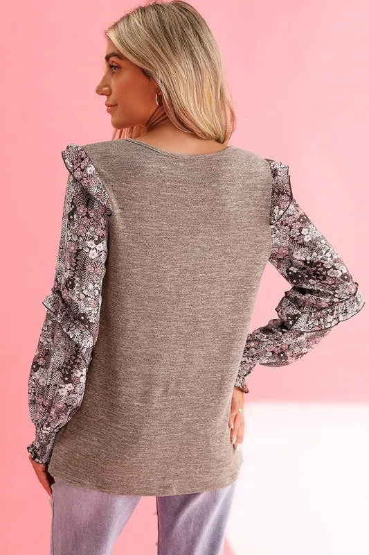 Ruffle Tiered Floral Sleeve Crew Neck Blouse sold by Charming Charlie product image thumbnail 5