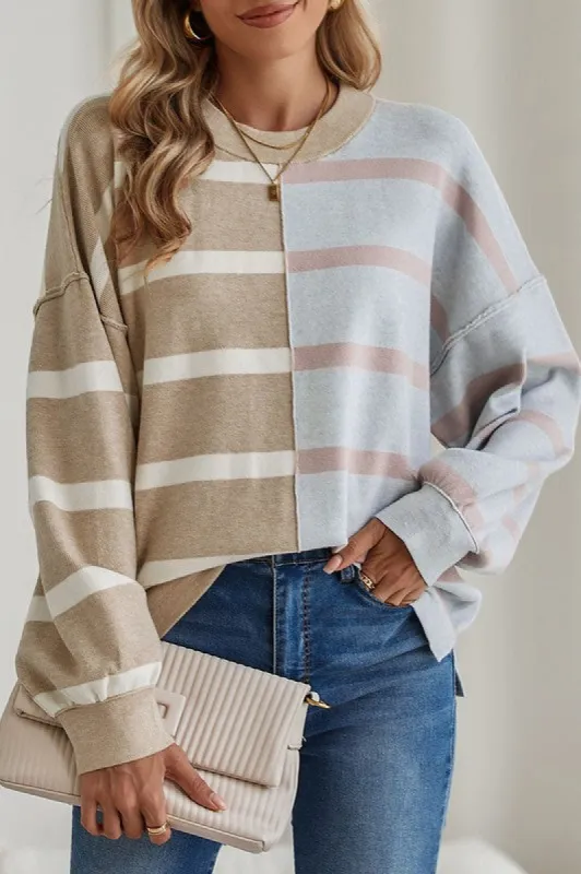 Striped Colorblock Drop Shoulder Sweater sold by Charming Charlie