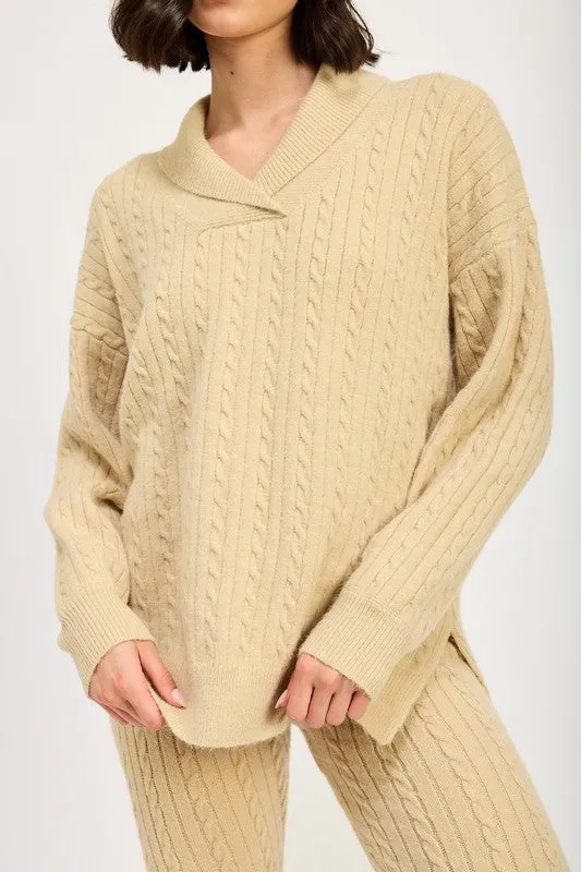 CABLE KNIT COLLARED SWEATER TOP sold by Charming Charlie product image thumbnail 2