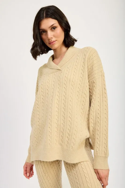 CABLE KNIT COLLARED SWEATER TOP sold by Charming Charlie product image thumbnail 4