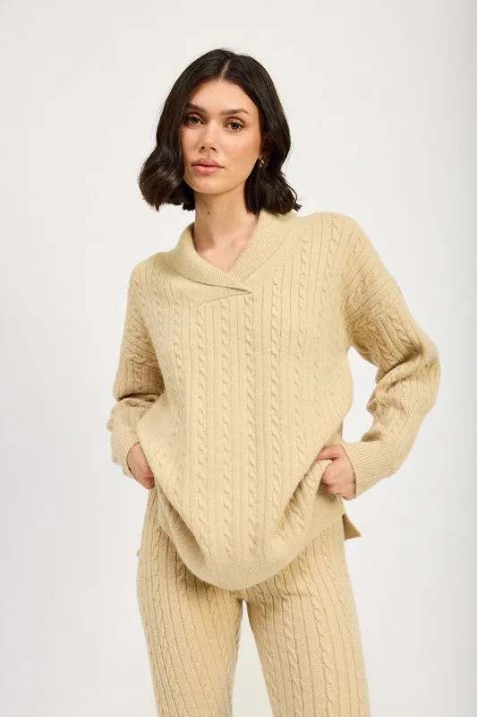CABLE KNIT COLLARED SWEATER TOP sold by Charming Charlie