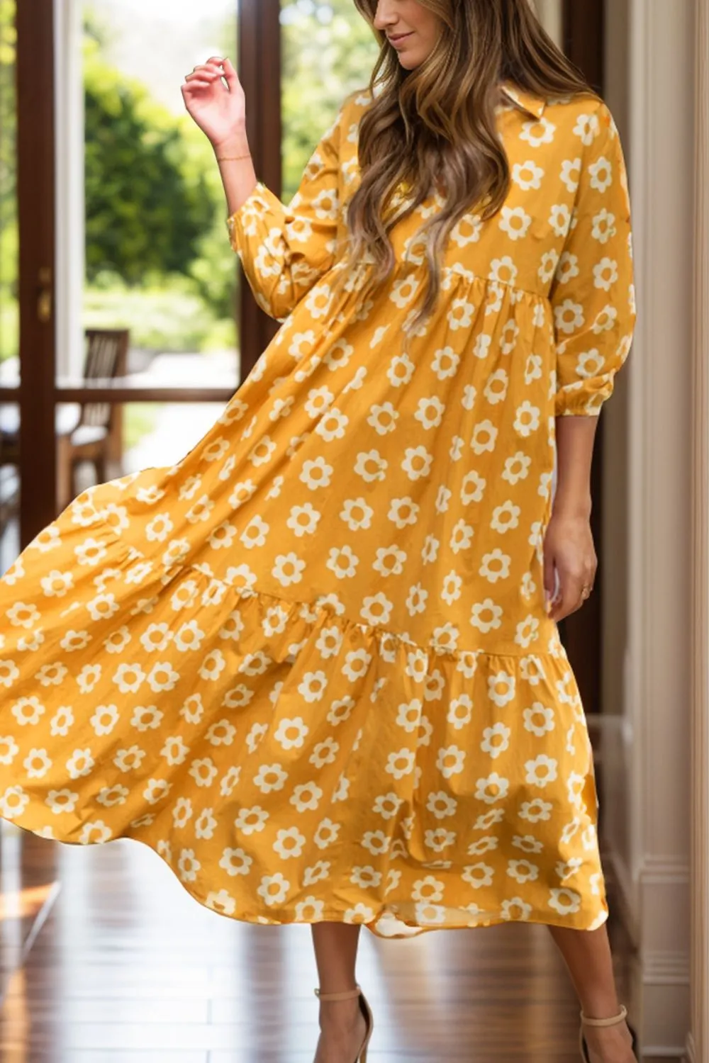 Floral Collared Neck Three-Quarter Sleeve Dress sold by Charming Charlie