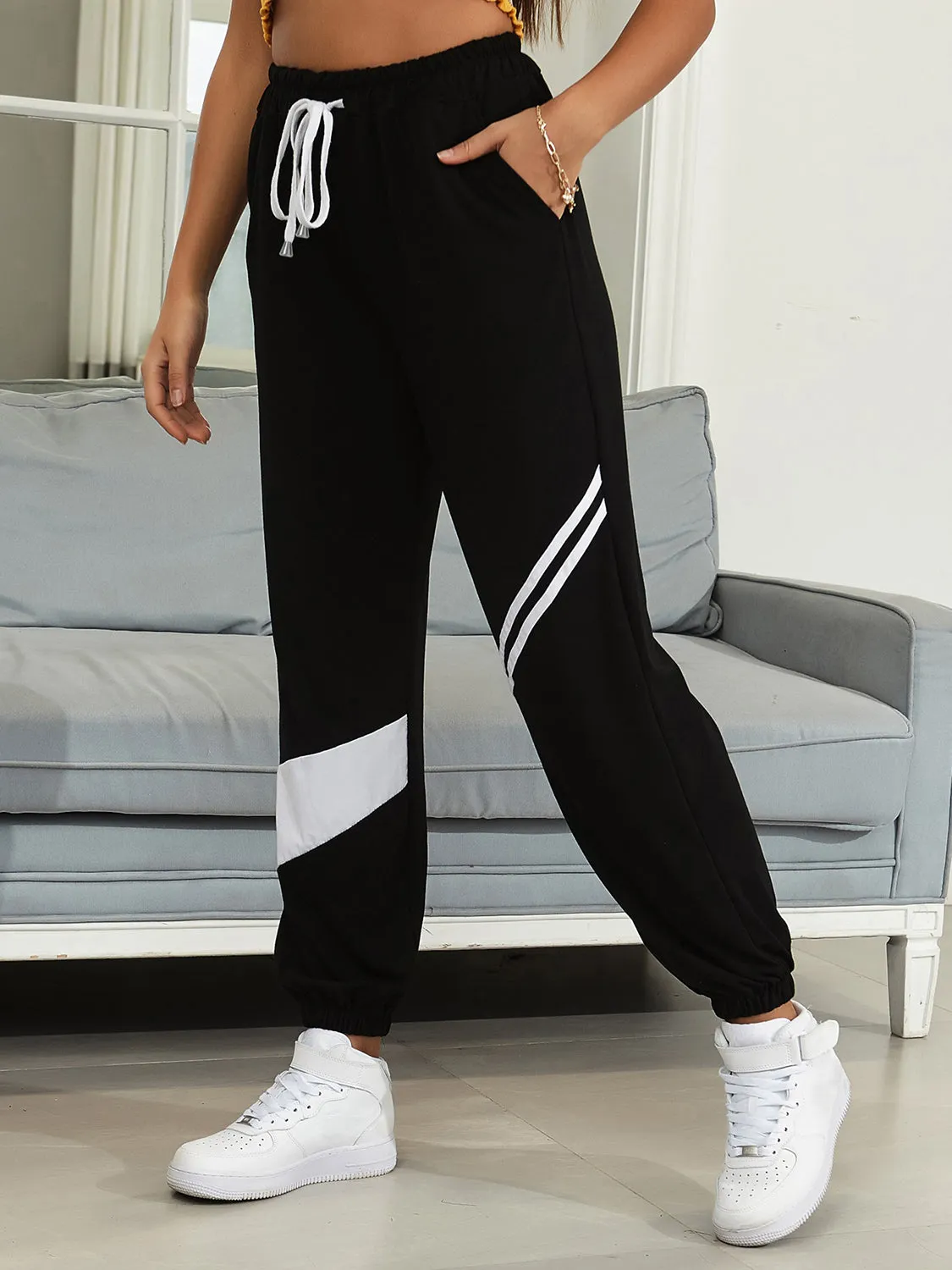 Drawstring Contrast Joggers with Pockets sold by Charming Charlie product image thumbnail 3
