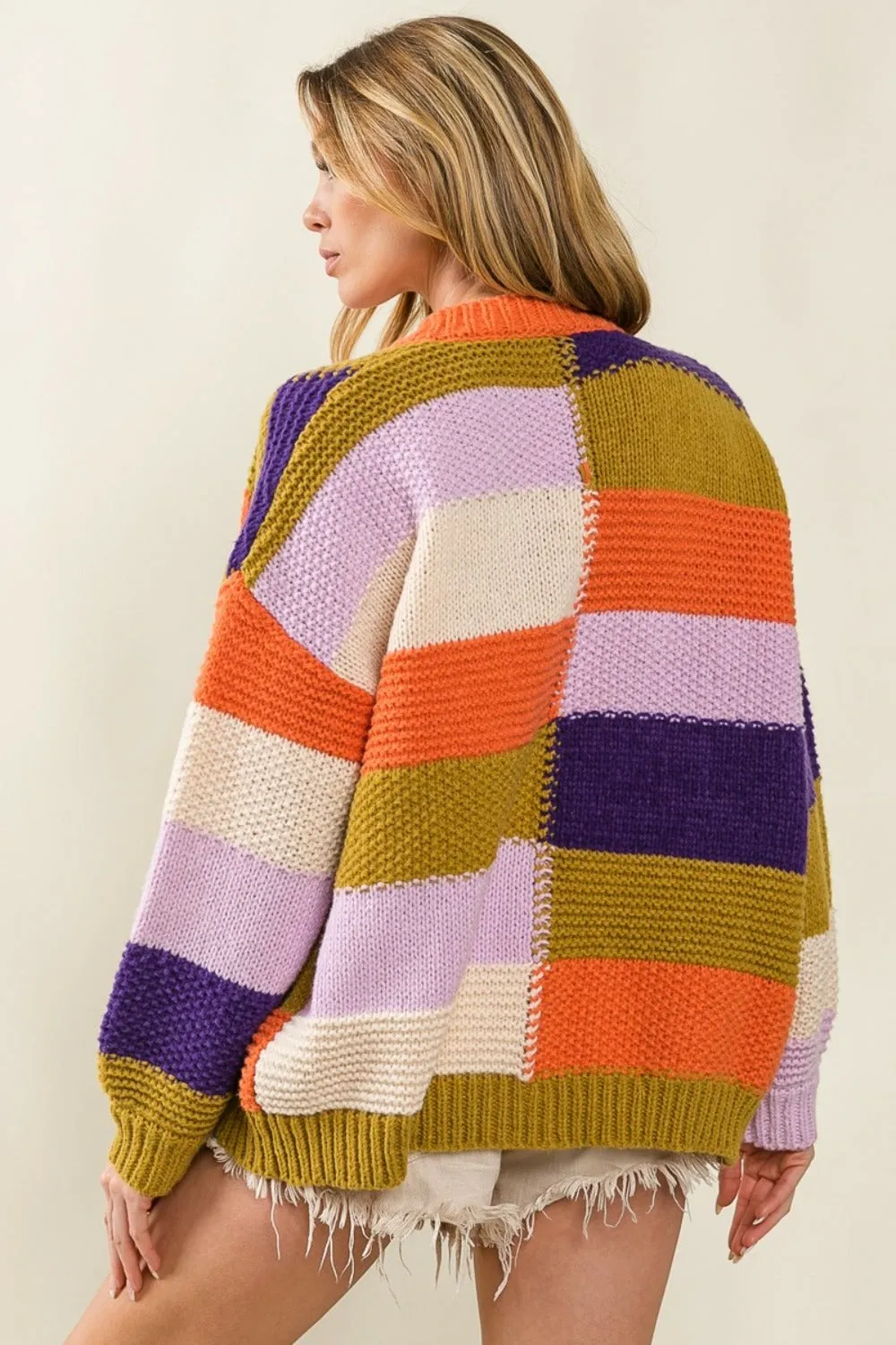 BiBi Checkered Color Block Sweater Cardigan sold by Charming Charlie product image thumbnail 2
