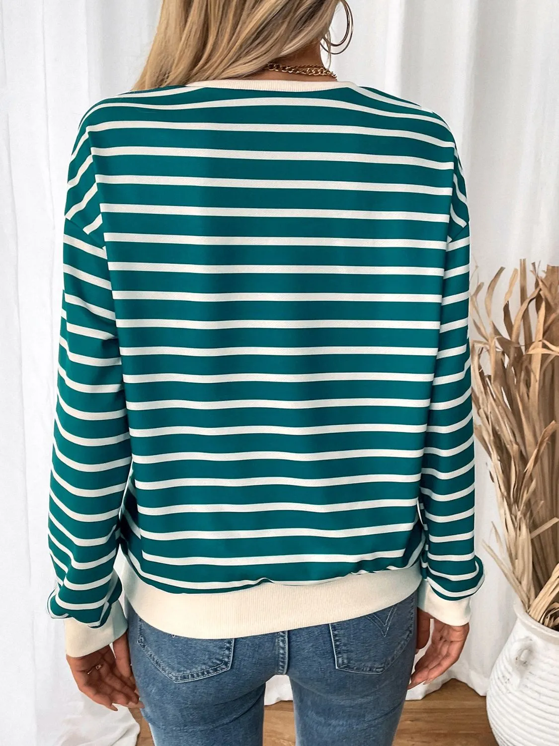 Perfee Striped Contrast Round Neck Long Sleeve Sweatshirt sold by Charming Charlie product image thumbnail 2