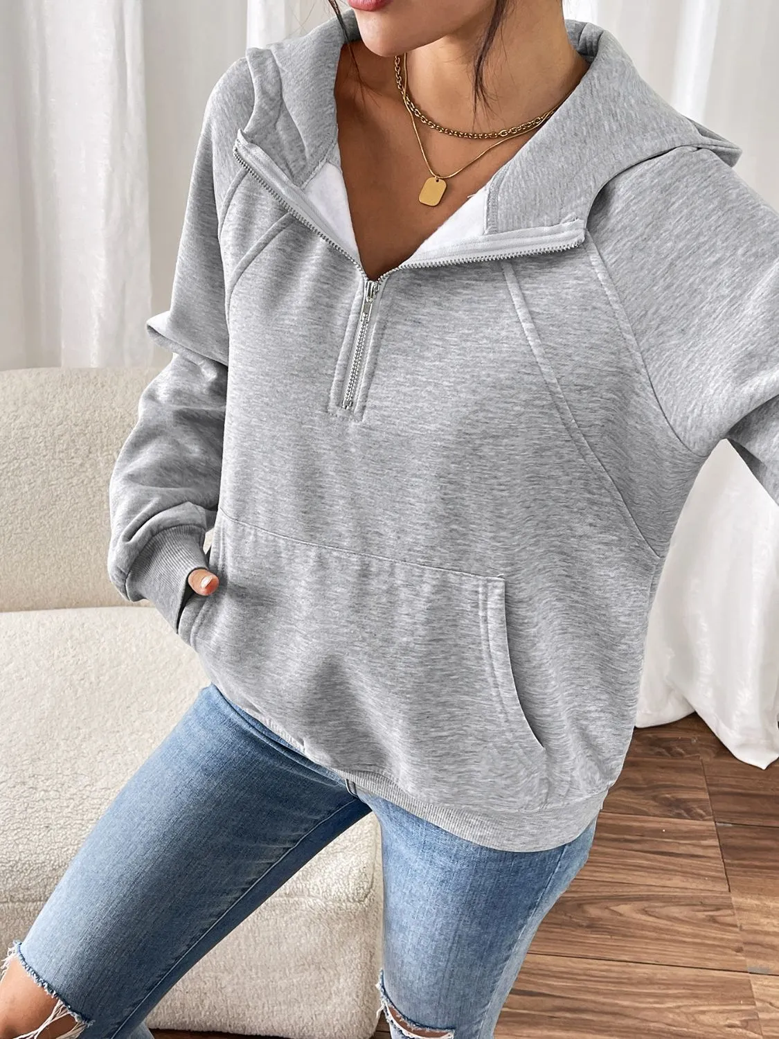 Perfee Half Zip Long Sleeve Hoodie sold by Charming Charlie product image thumbnail 4