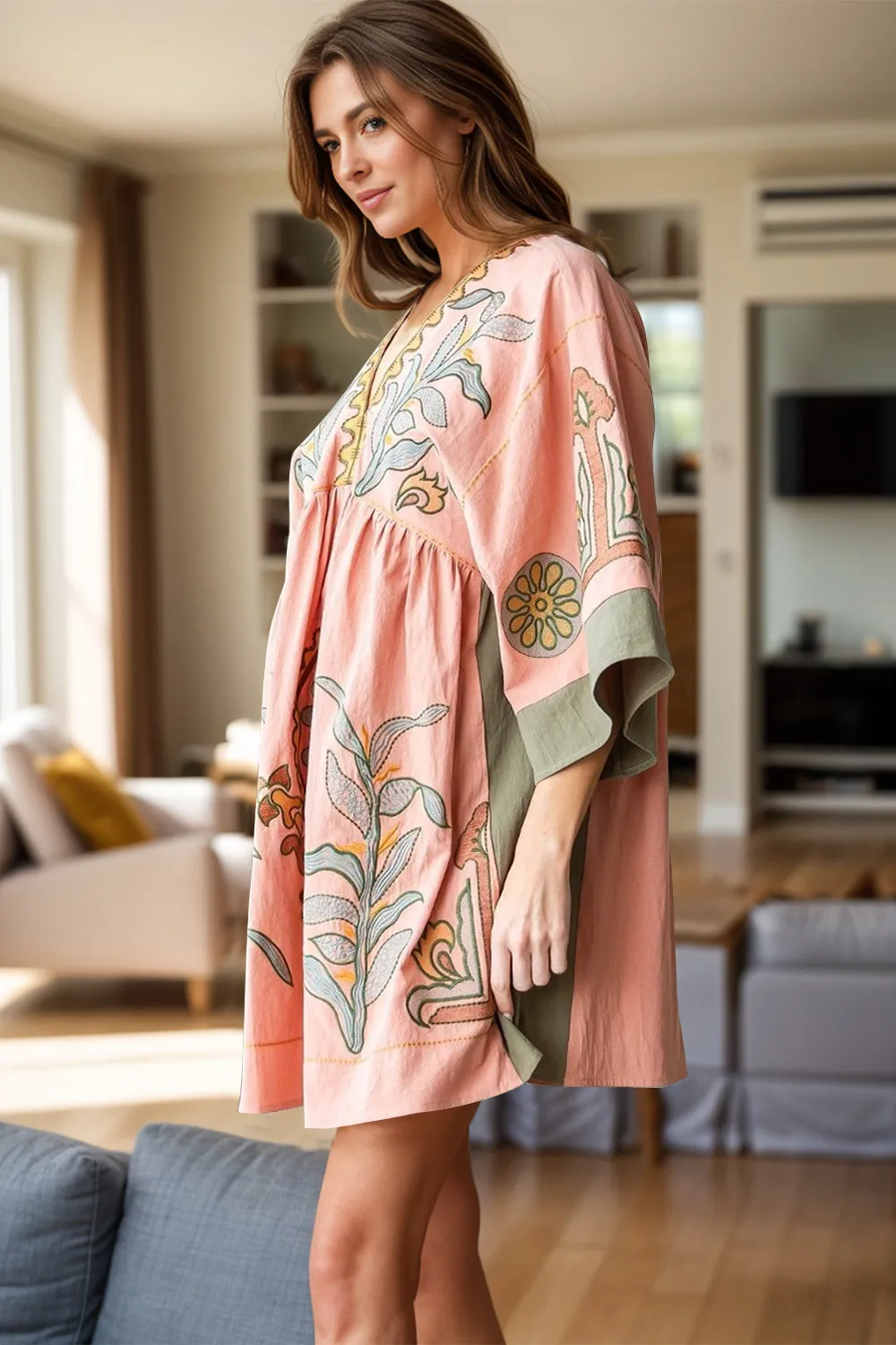 Printed V-Neck Three-Quarter Sleeve Mini Dress sold by Charming Charlie product image thumbnail 3