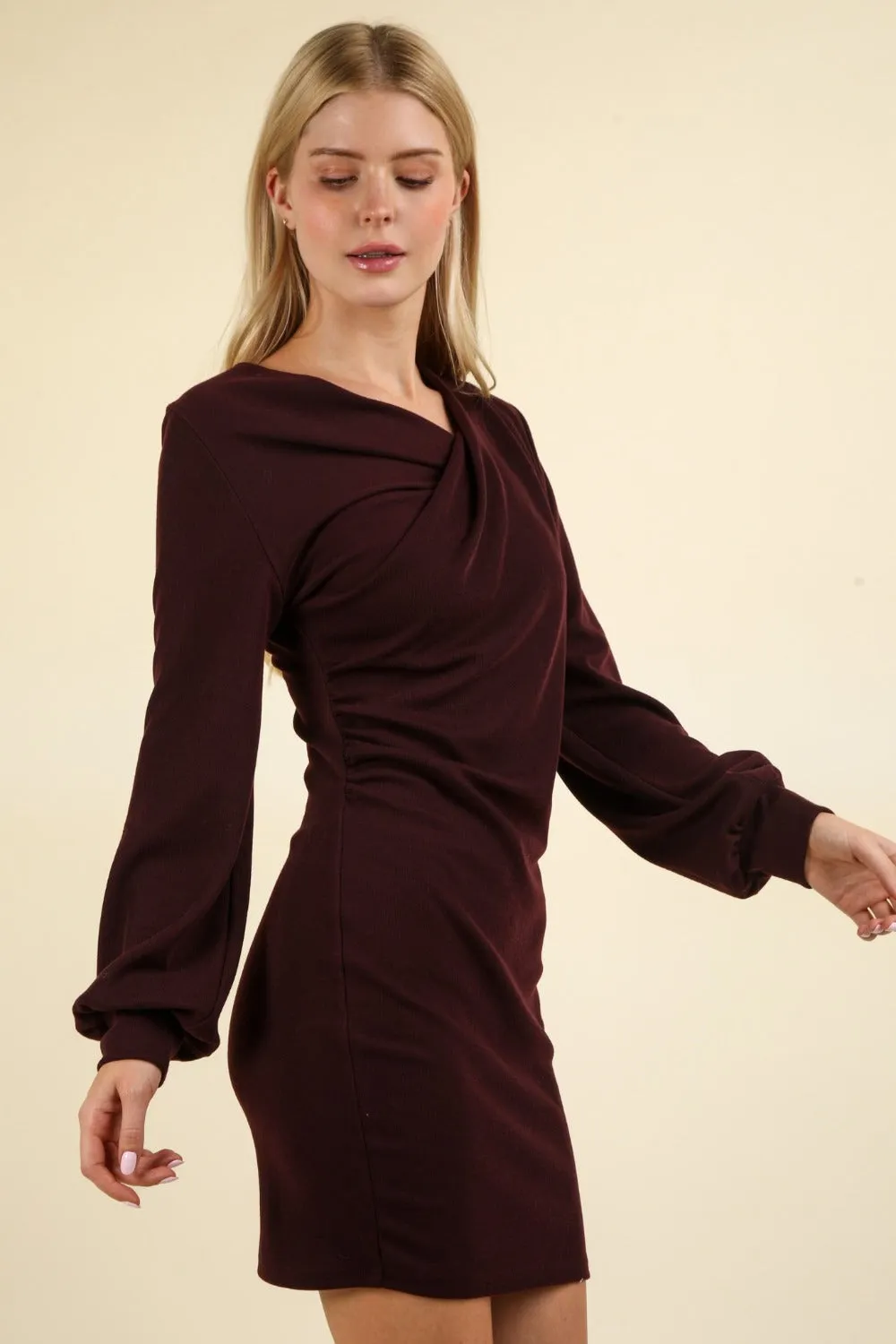 VERY J Ruched Detail Bodycon Mini Dress sold by Charming Charlie product image thumbnail 3