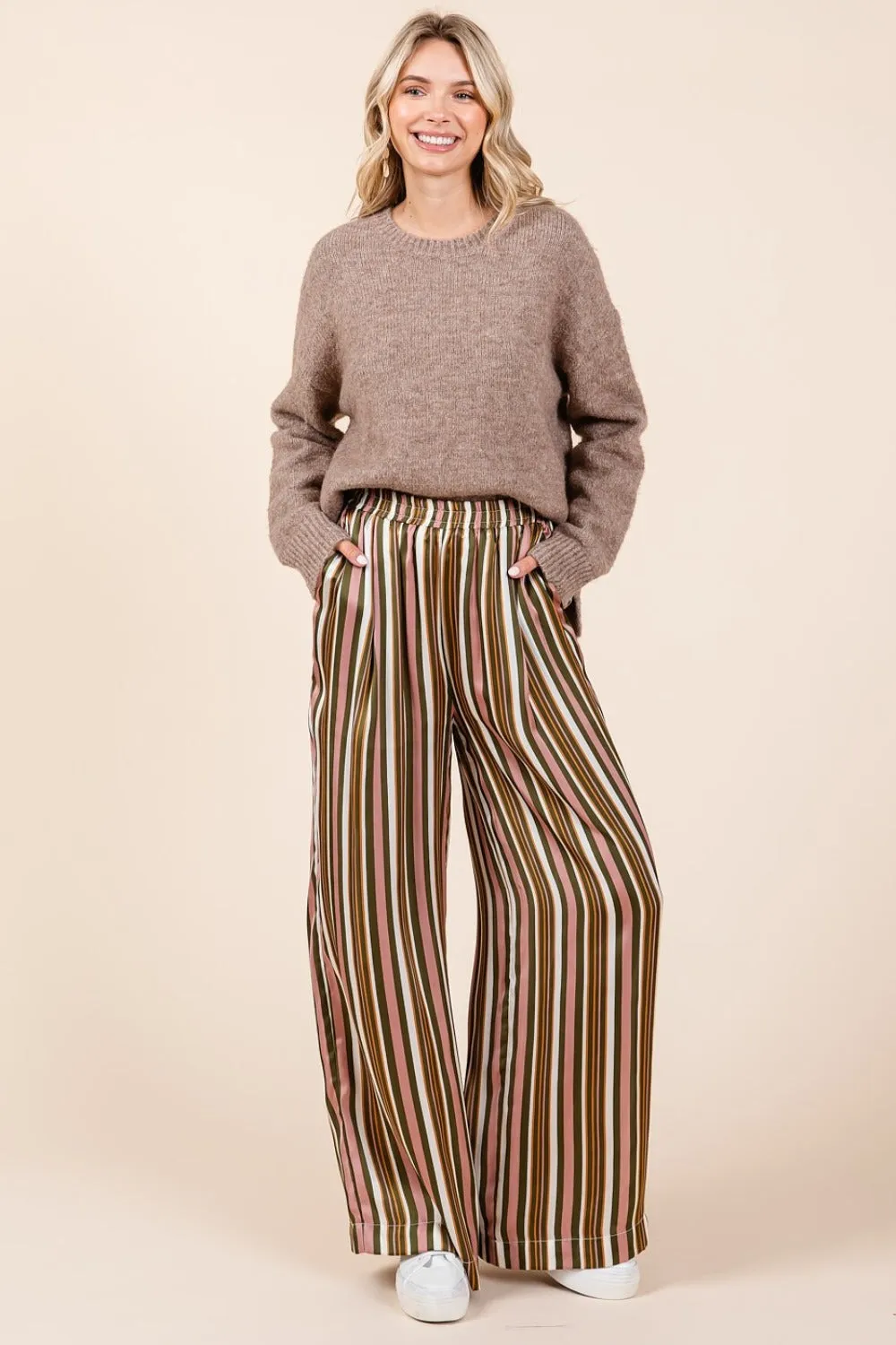 Mittoshop Striped Satin Elastic Waist Wide Leg Pants sold by Charming Charlie