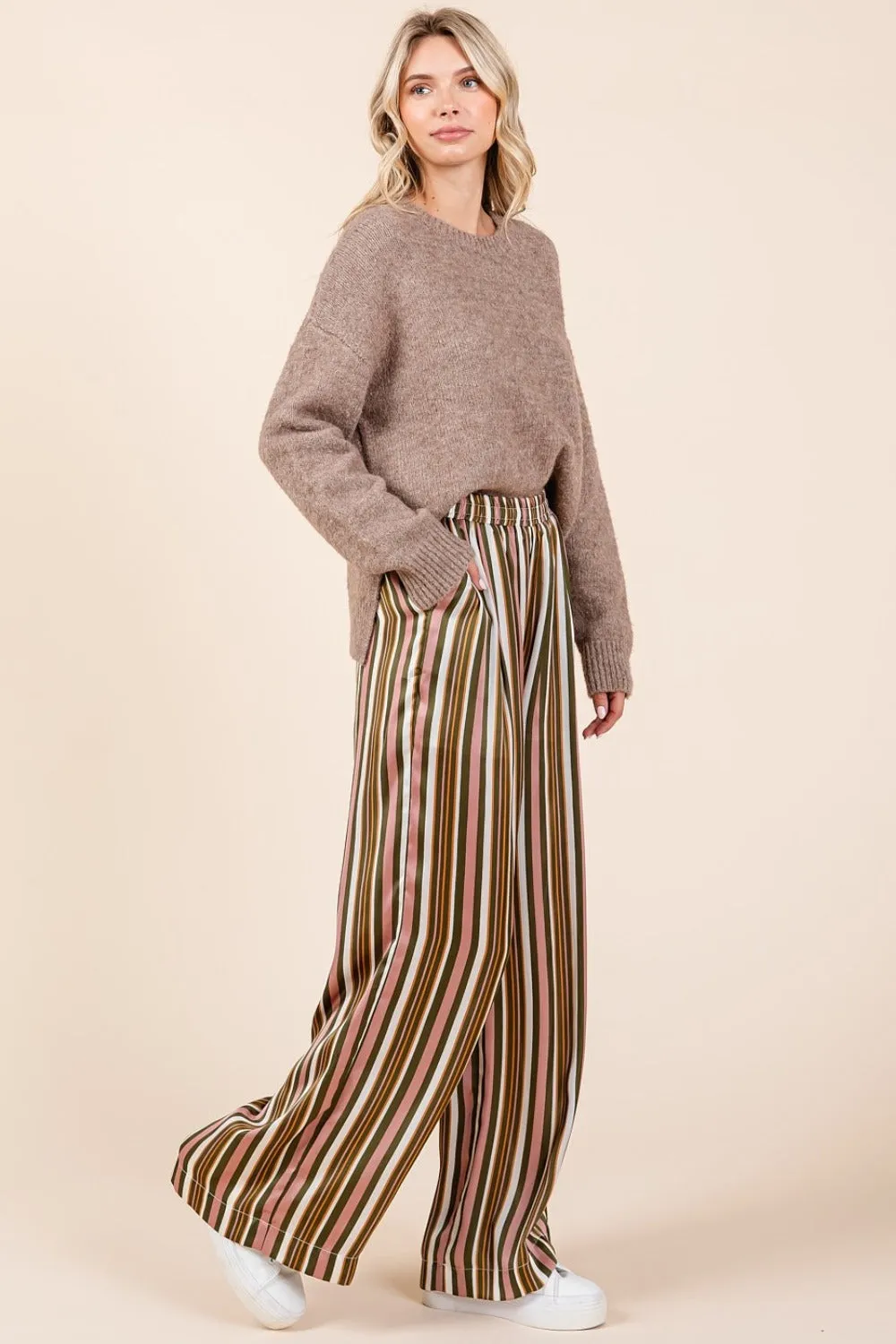 Mittoshop Striped Satin Elastic Waist Wide Leg Pants sold by Charming Charlie product image thumbnail 2