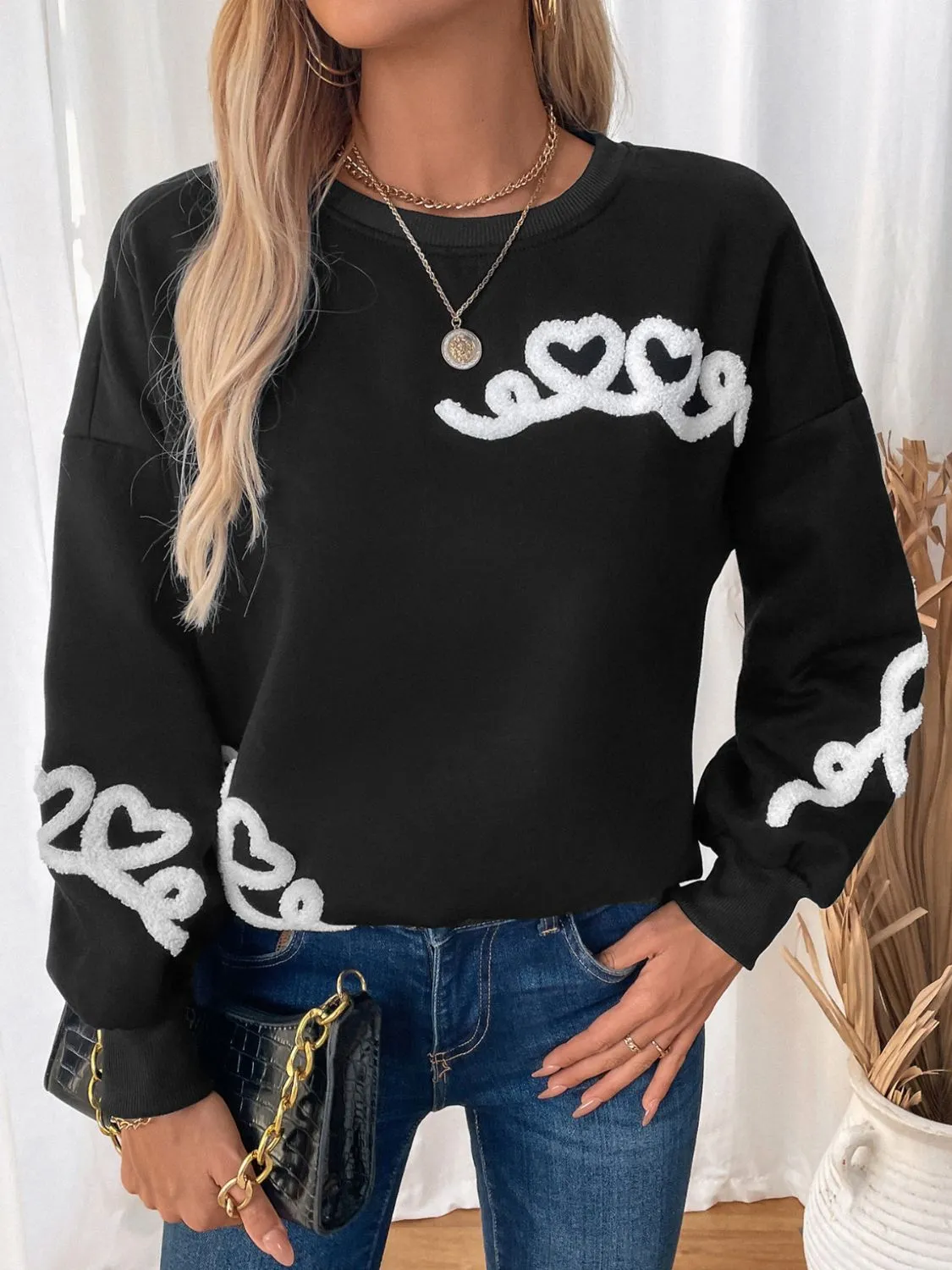 Perfee Heart Round Neck Long Sleeve Sweater sold by Charming Charlie product image thumbnail 5