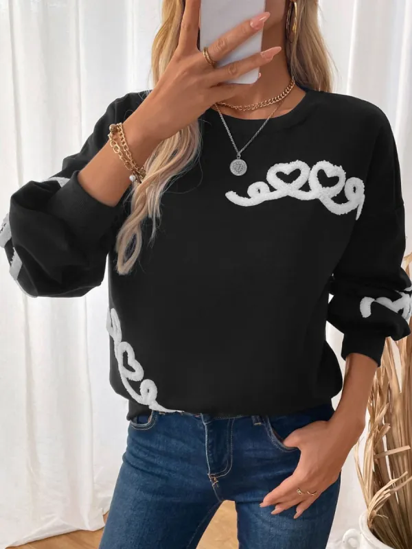 Perfee Heart Round Neck Long Sleeve Sweater sold by Charming Charlie