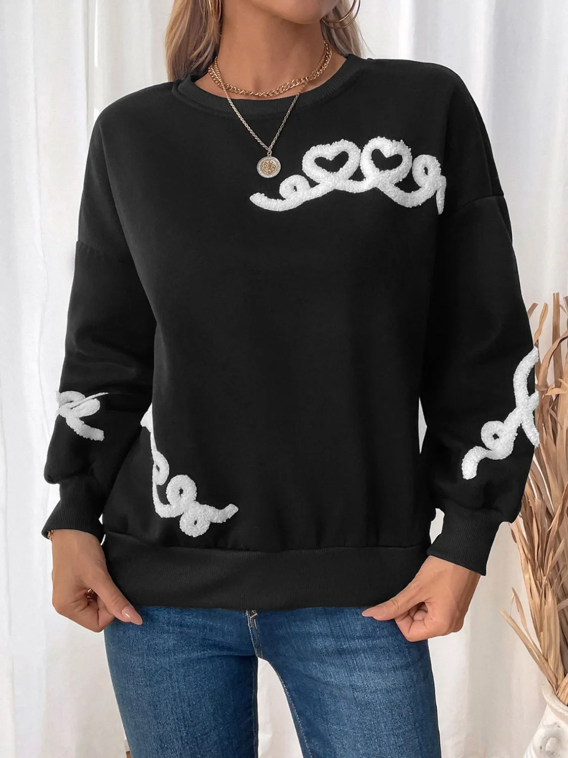 Perfee Heart Round Neck Long Sleeve Sweater sold by Charming Charlie product image thumbnail 4
