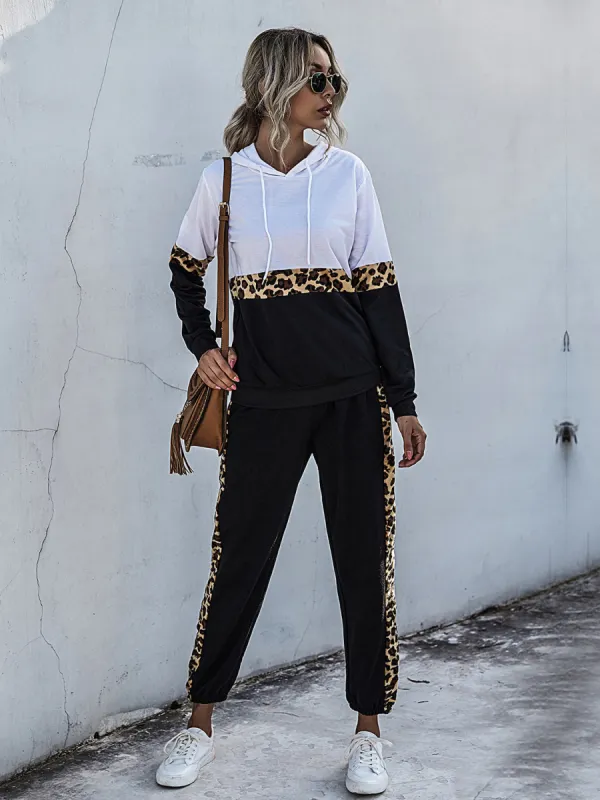 Perfee Contrast Long Sleeve Hooded Top and Joggers Set sold by Charming Charlie