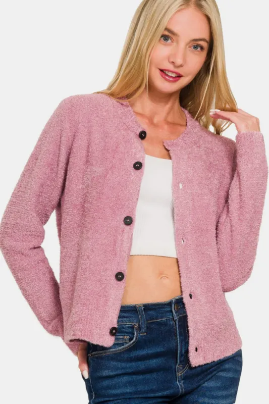 Zenana Button Down Long Sleeve Sweater Cardigan sold by Charming Charlie