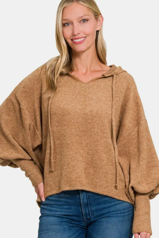 Zenana Brushed Hacci Drop Shoulder Cropped Hoodie sold by Charming Charlie
