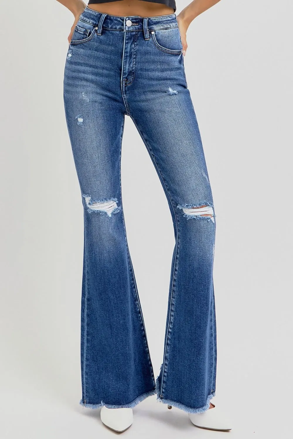 RISEN Full Size High Rise Distressed Raw Hem Flare Jeans sold by Charming Charlie product image thumbnail 5
