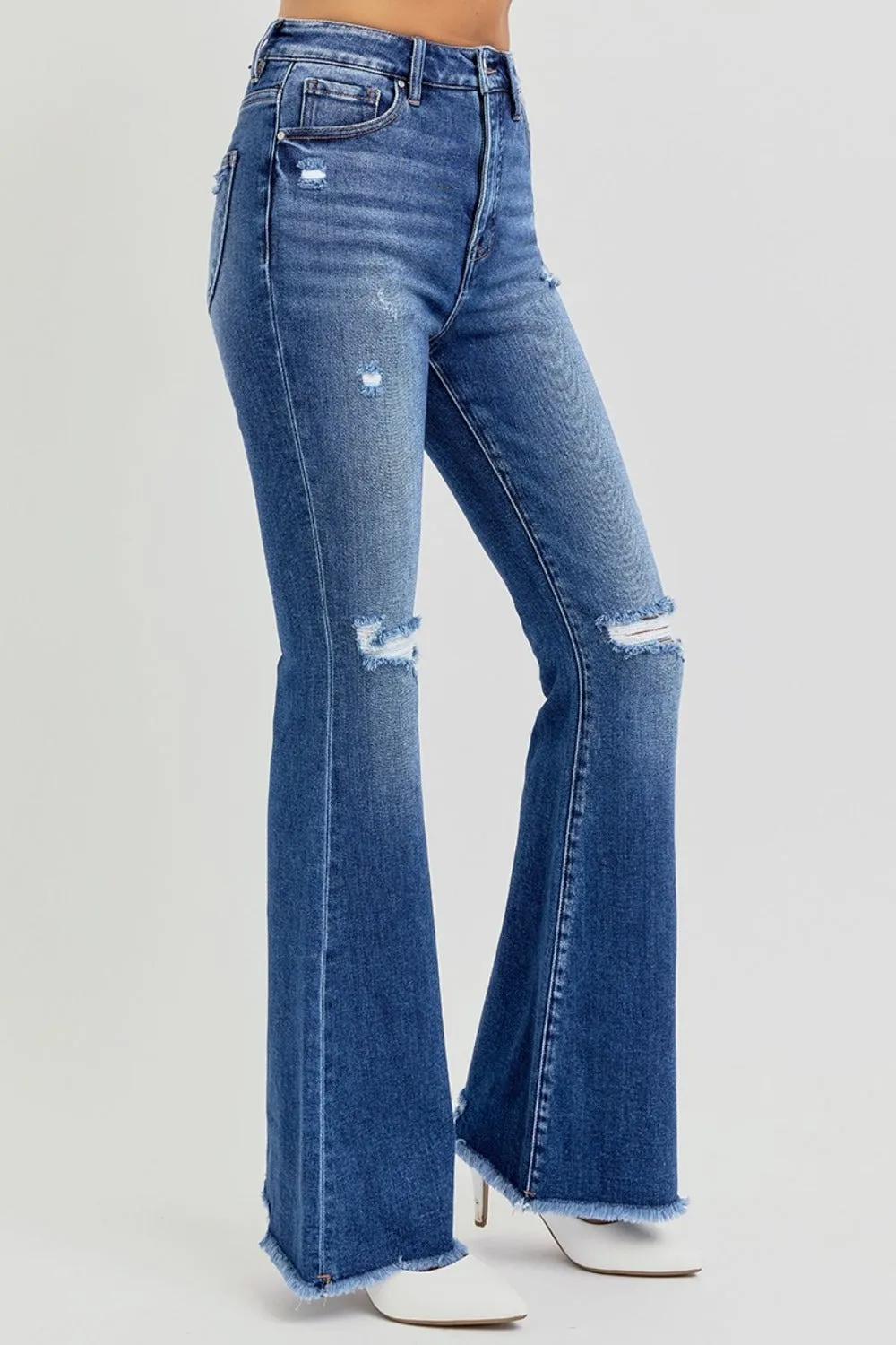 RISEN Full Size High Rise Distressed Raw Hem Flare Jeans sold by Charming Charlie product image thumbnail 3