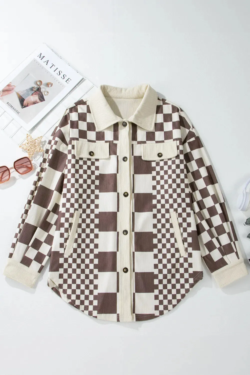 Pocketed Checkered Button Up Long Sleeve Jacket sold by Charming Charlie product image thumbnail 3