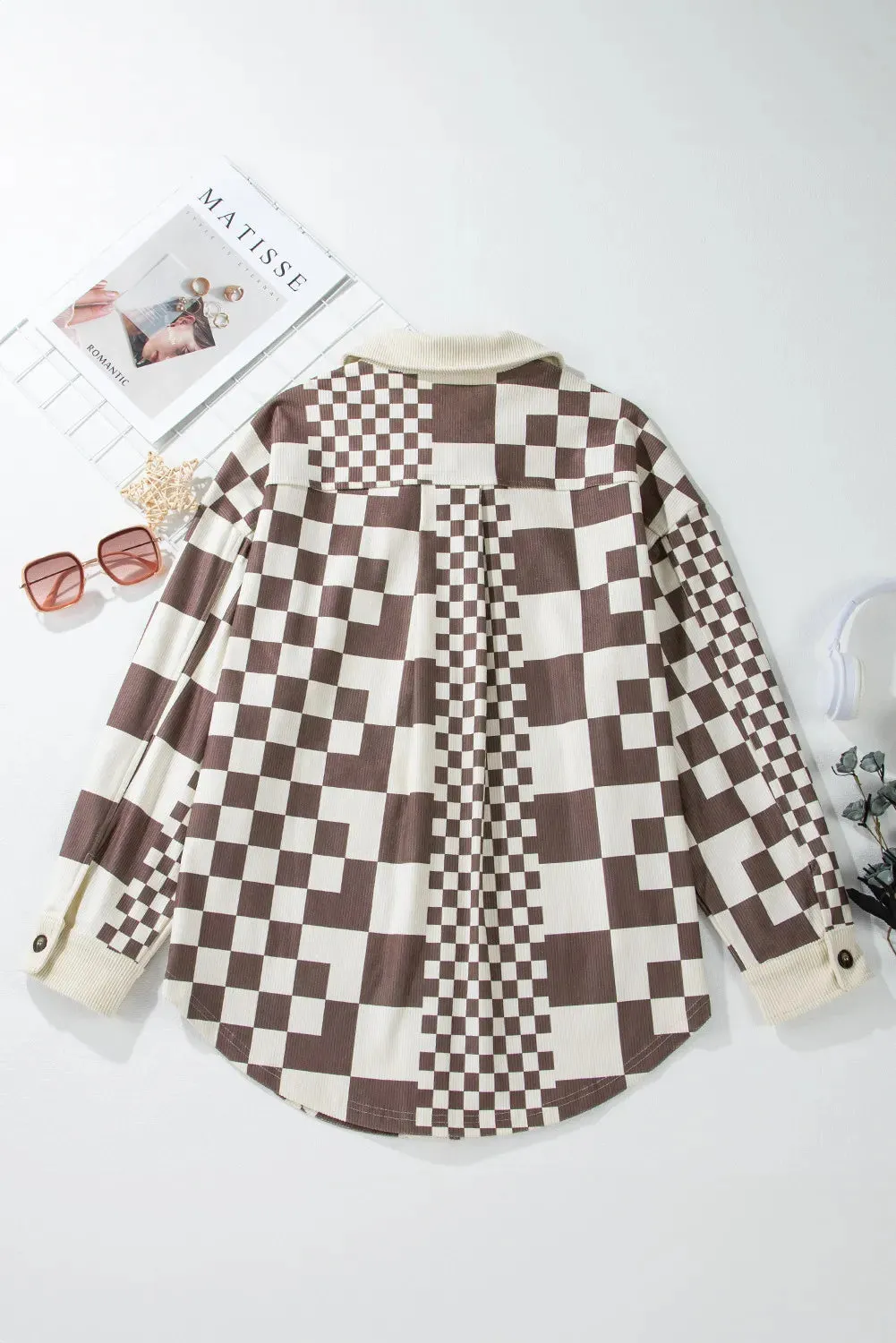 Pocketed Checkered Button Up Long Sleeve Jacket sold by Charming Charlie product image thumbnail 4