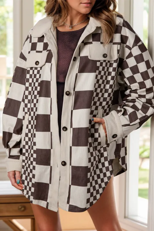 Pocketed Checkered Button Up Long Sleeve Jacket sold by Charming Charlie