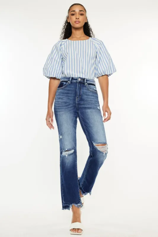 Kancan High Rise Distressed Slim Straight Jeans sold by Charming Charlie