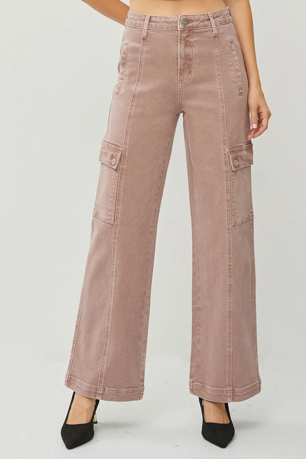 RISEN Full Size High Rise Wide Leg Cargo Jeans sold by Charming Charlie