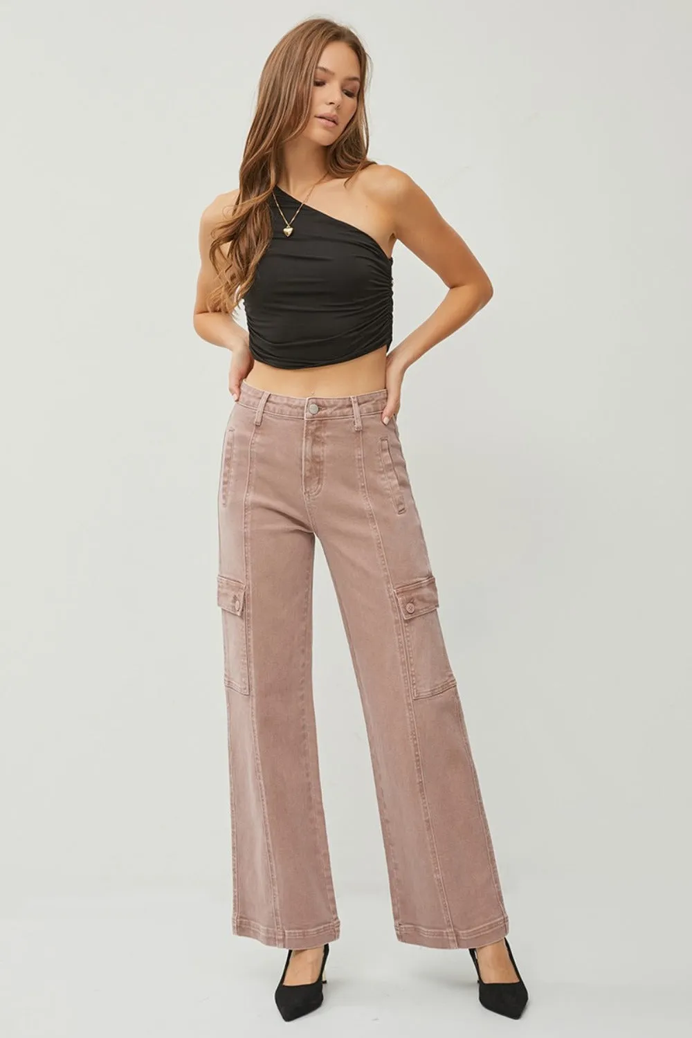 RISEN Full Size High Rise Wide Leg Cargo Jeans sold by Charming Charlie product image thumbnail 5