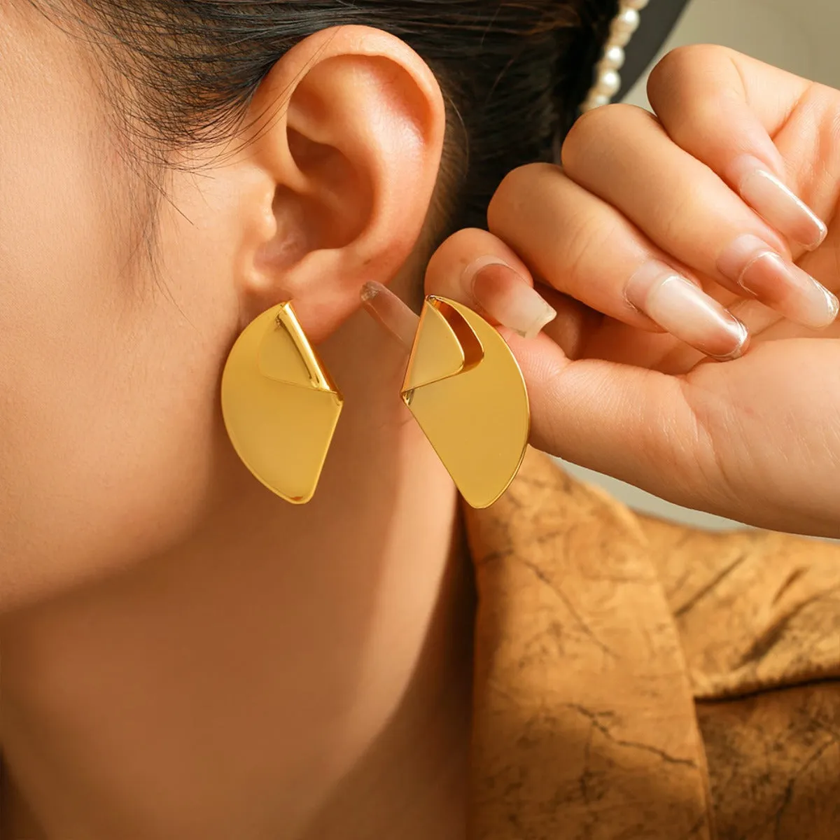 18K Gold-Plated Irregular Fan-Shaped Earrings sold by Charming Charlie product image thumbnail 2