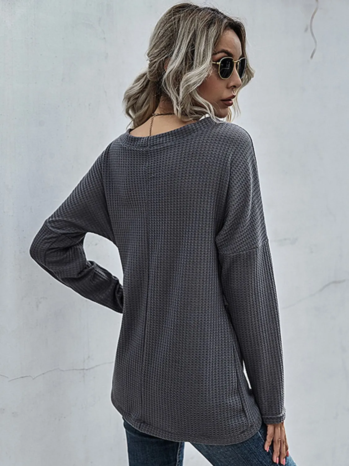 Perfee Waffle-Knit Surplice Long Sleeve Top sold by Charming Charlie product image thumbnail 3