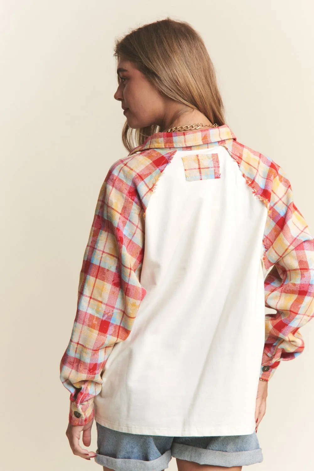 J.NNA Plaid Contrast Button Down Henley Top sold by Charming Charlie product image thumbnail 2