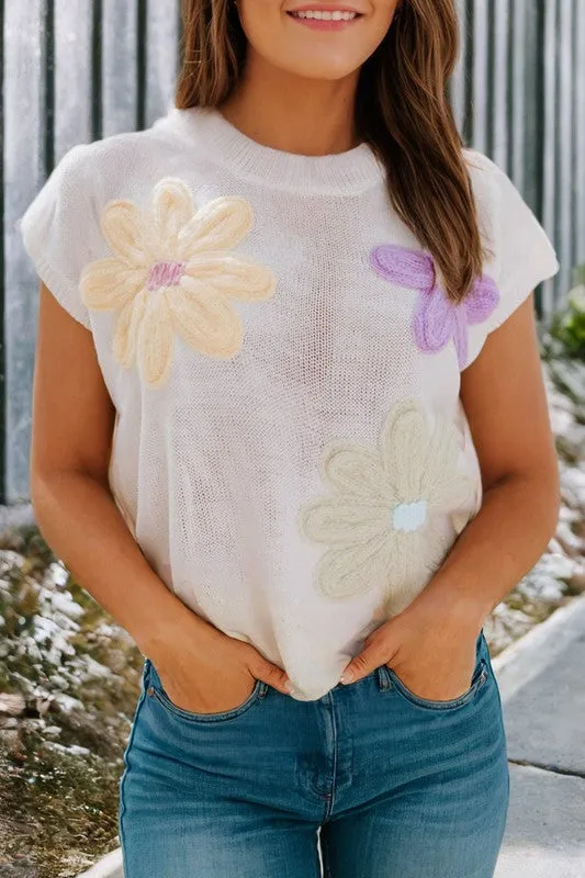 Big Flower Knit Short Sleeve Sweater sold by Charming Charlie product image thumbnail 3