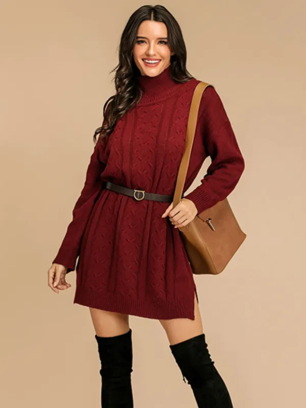 Perfee Slit Turtleneck Long Sleeve Mini Sweater Dress sold by Charming Charlie