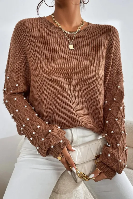 Pearl Detail Round Neck Long Sleeve Sweater sold by Charming Charlie