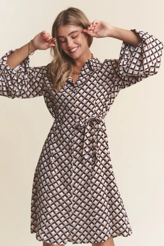 J.NNA Geometric Balloon Long Sleeve Midi Dress sold by Charming Charlie