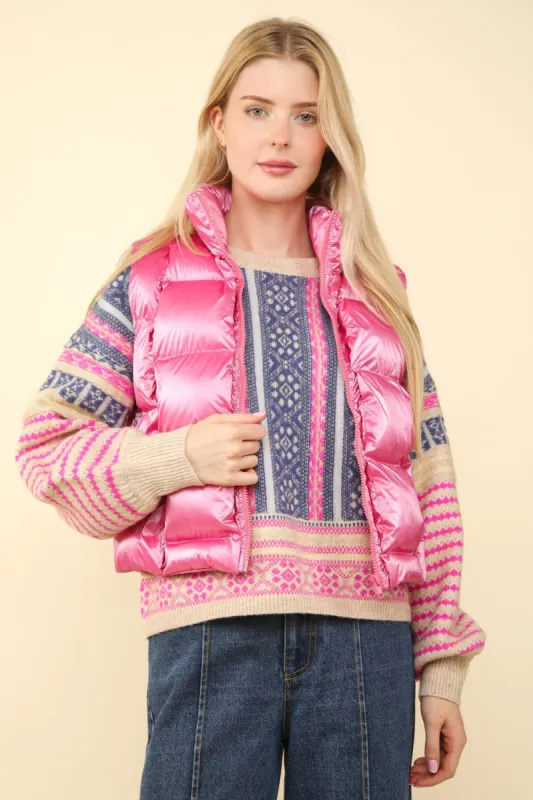 VERY J Shiny Metallic Zip Up Puffer Vest sold by Charming Charlie