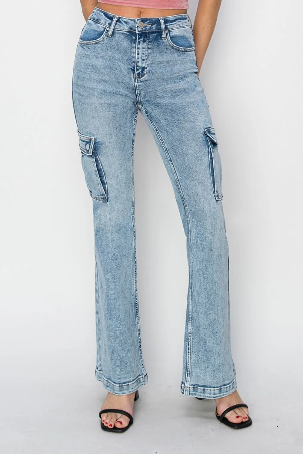 RISEN Full Size High Rise Cargo Flare Jeans sold by Charming Charlie product image thumbnail 4
