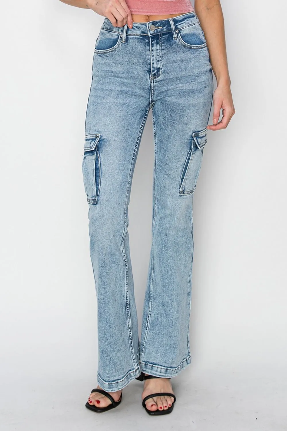 RISEN Full Size High Rise Cargo Flare Jeans sold by Charming Charlie