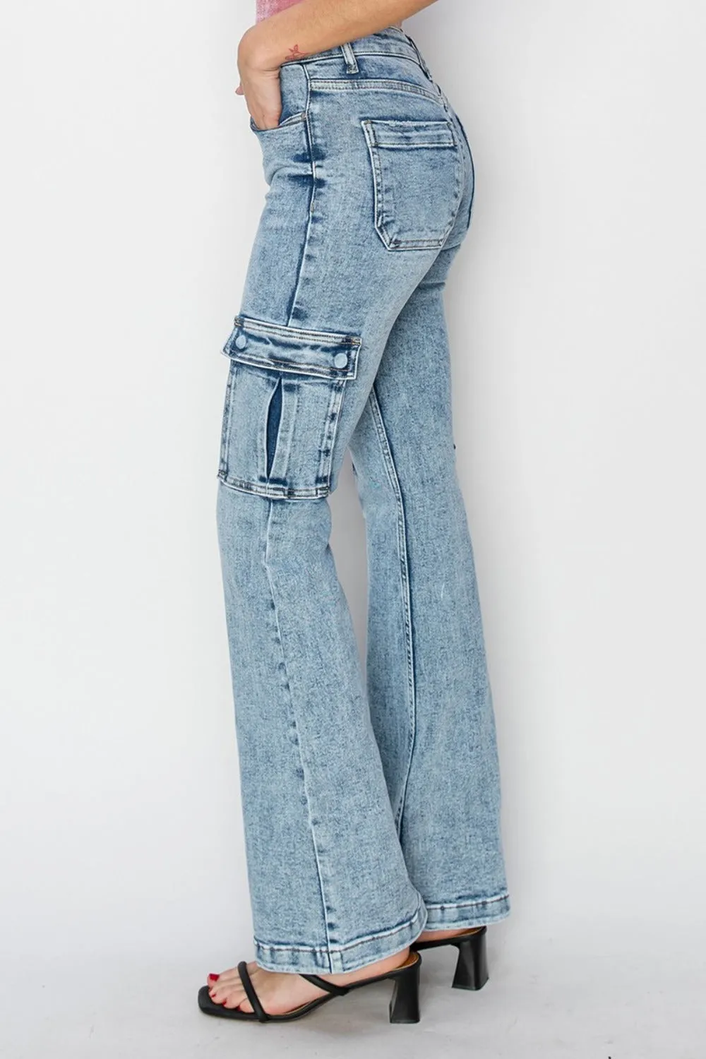 RISEN Full Size High Rise Cargo Flare Jeans sold by Charming Charlie product image thumbnail 3