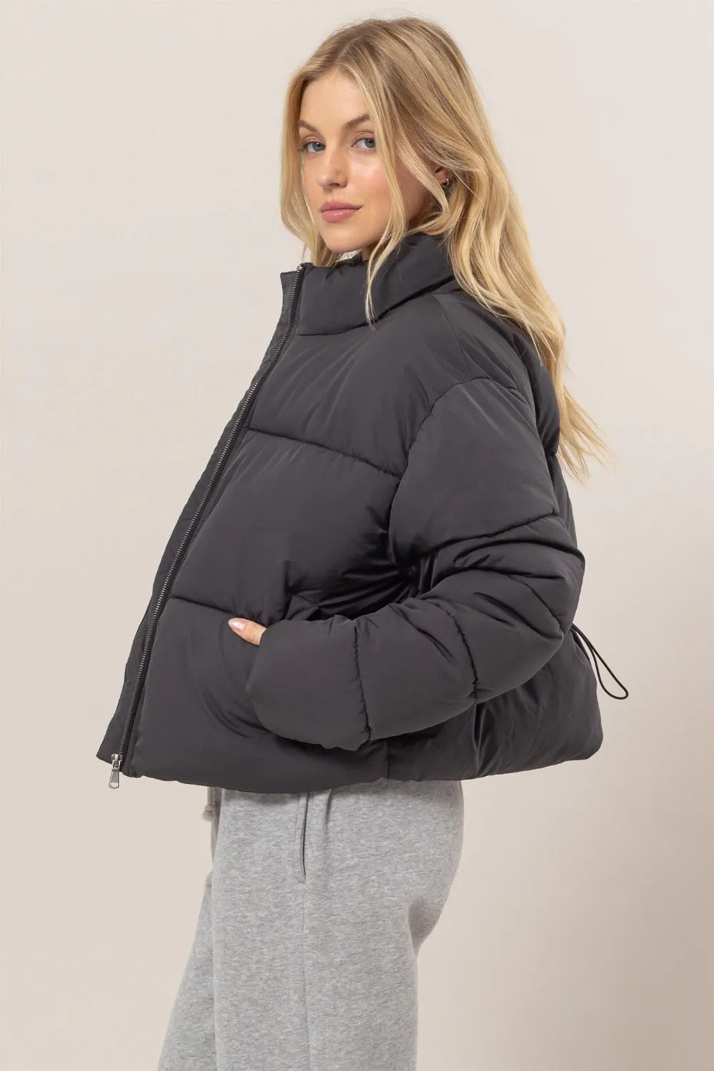 HYFVE Quilted Back Drawstring Puffer Jacket sold by Charming Charlie product image thumbnail 3