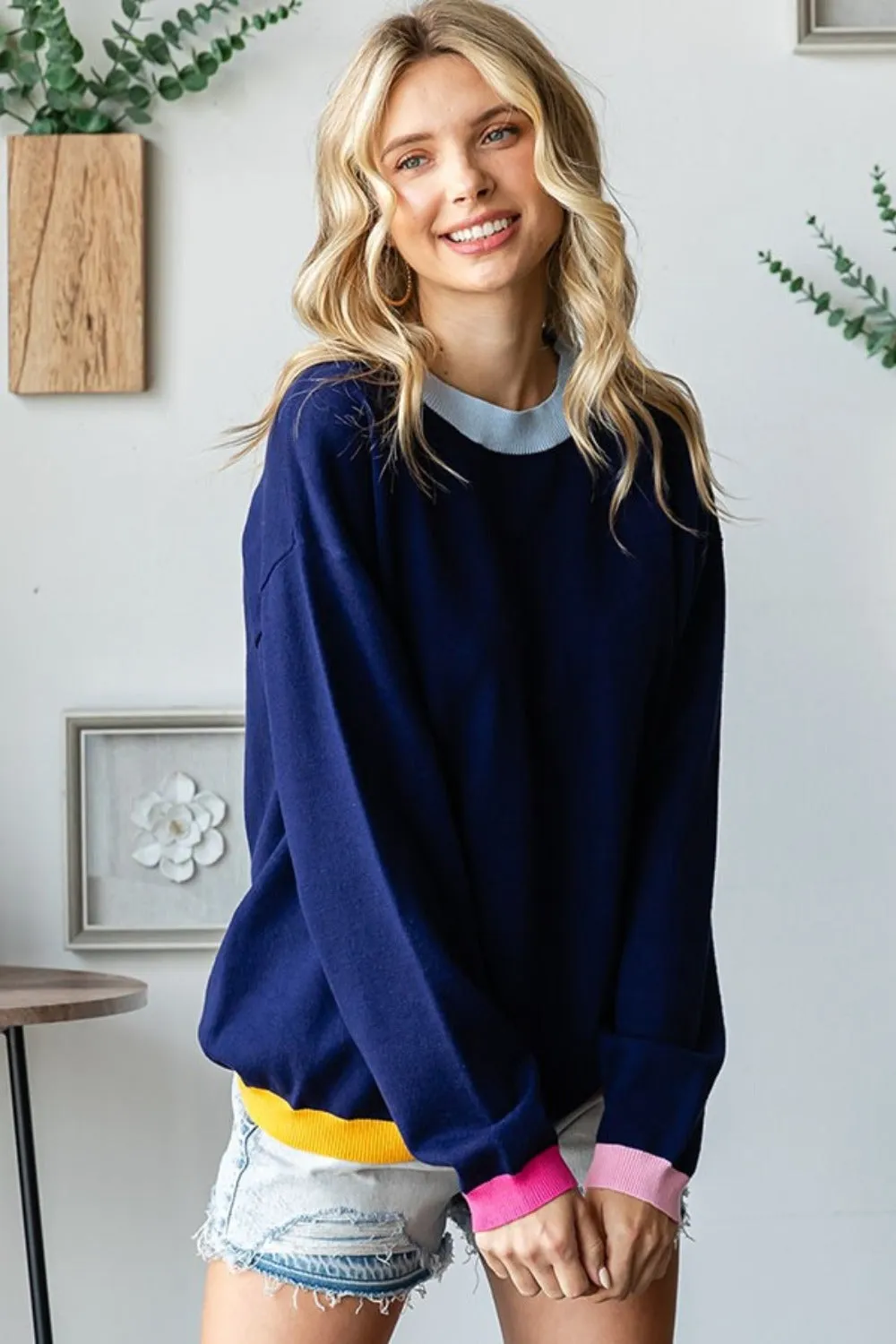 First Love Contrast Ribbed Round Neck Long Sleeve Sweater sold by Charming Charlie product image thumbnail 4
